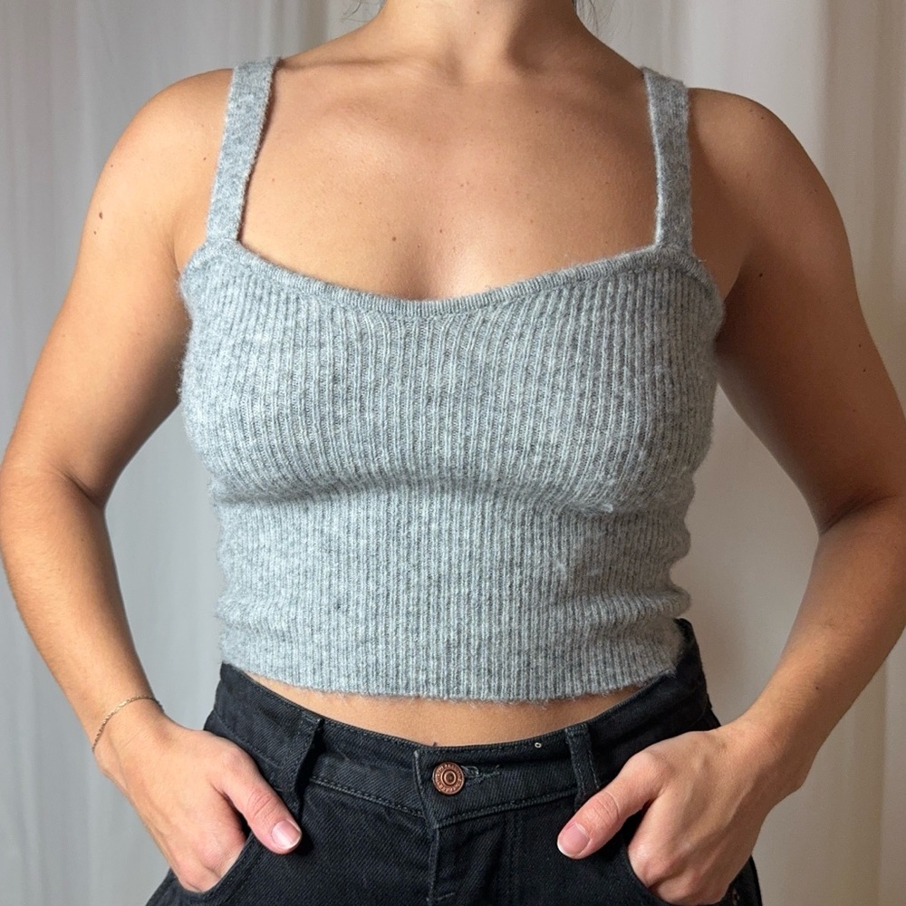 Zara Light Gray Ribbed Crop Top